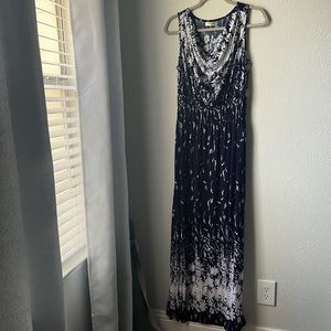 Long patterned dark blue dress
